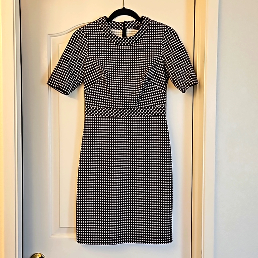 Banana Republic Black & White Gingham Wiggle Dress sz 2